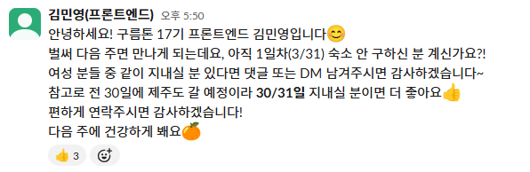 슬랙에서 룸메 구하는 글